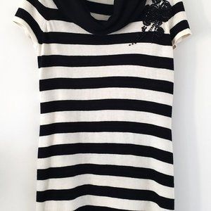 NEW INC International Concepts Striped Top with Beaded Floral Detail - Large